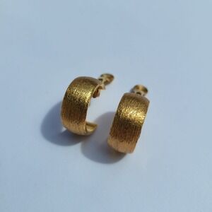 Vintage Clip On Hoop Earrings Gold Brushed Textured Wide